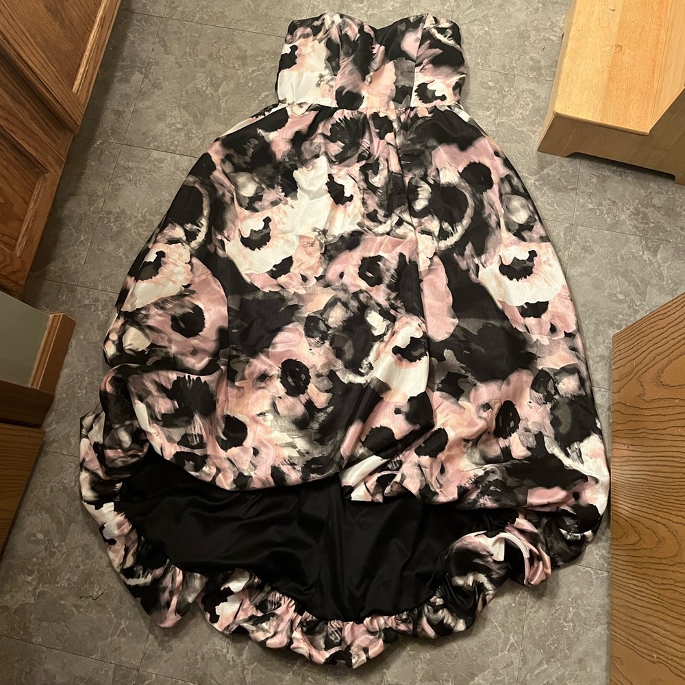 Venus high low floral strapless dress